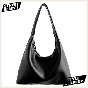 Small Vegan Leather Hobo Shoulder Bag Slouchy Tote with Zipper